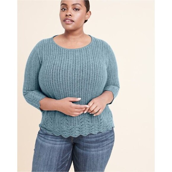 NWT New Womens 1X 2X Ryllace Plus 100% Cashmere Sweater Light Gray Scalloped Sof - Picture 2 of 8